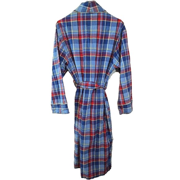 US Polo Assn Logo Robe Men Multicolor Plaid Red Blue 100% Cotton Pocket Size S/M - Picture 2 of 16